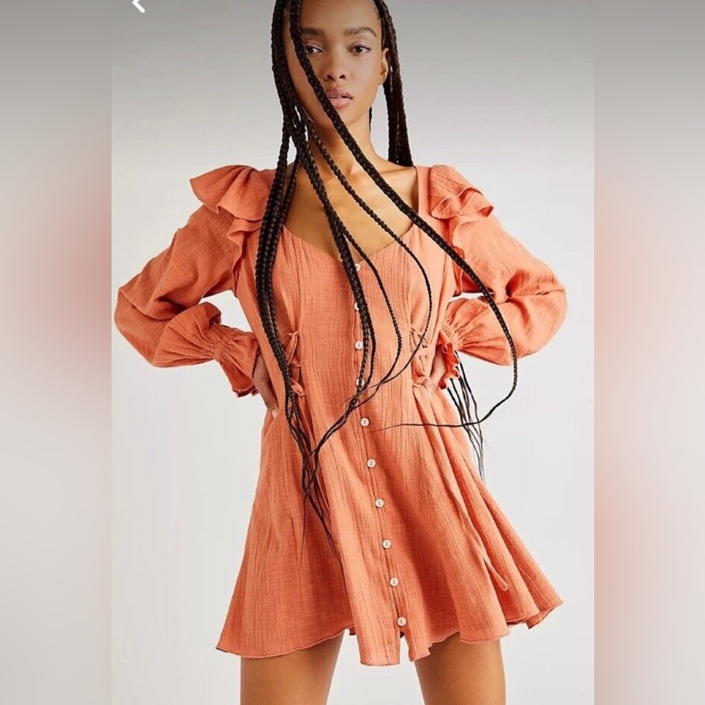 Free people in the mood for frills ginger spice ruffle mini dress lace up